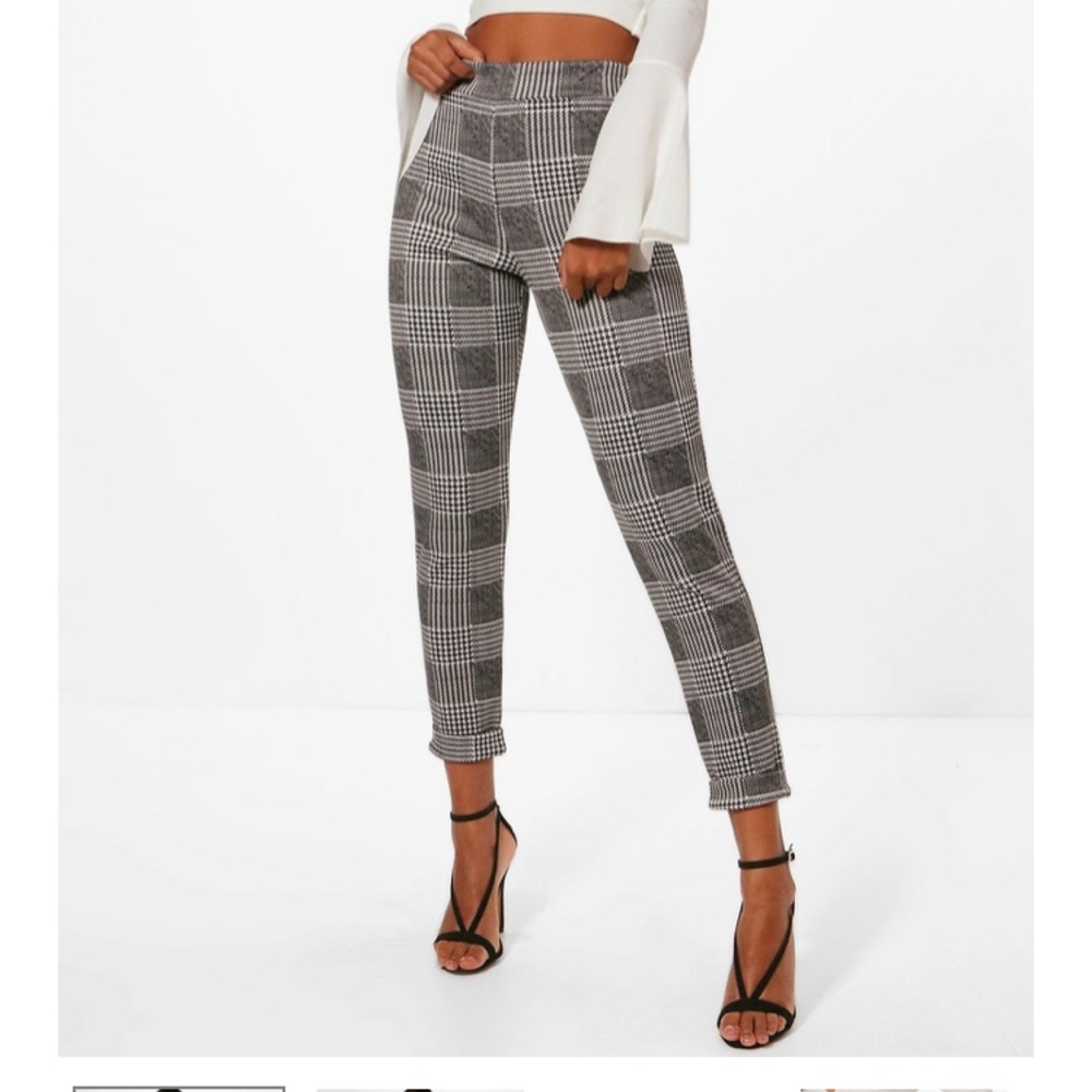 BOOHOO DOGTOOTH SKINNY STRETCH PANTS - Picture 1 of 5